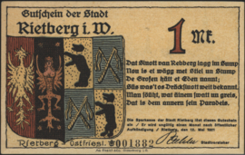 Duitsland - Noodgeld -  Rietberg Grab. 1123.1.a 1 Mark 1921