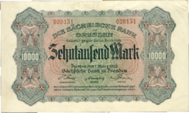 Sächsische Bank zu Dresden  10.000 Mark 1923 Ros.SAX13