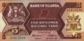 Oeganda P27 5 Shillings 1987