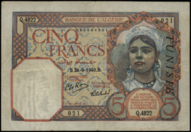 Tunisia   P8.a 5 Francs 1940