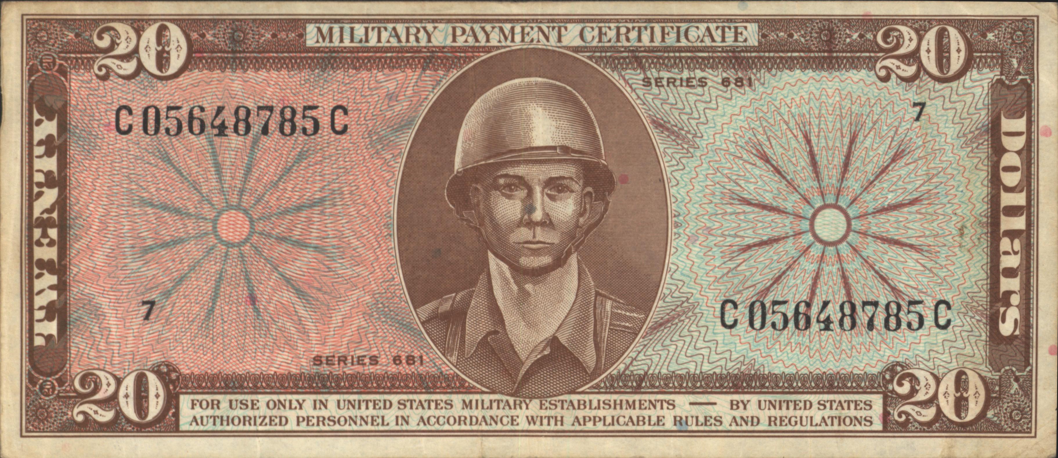 Verenigde Staten van Amerika (VS) - Military Payment Certificate PM82 20 Dollars (19)68