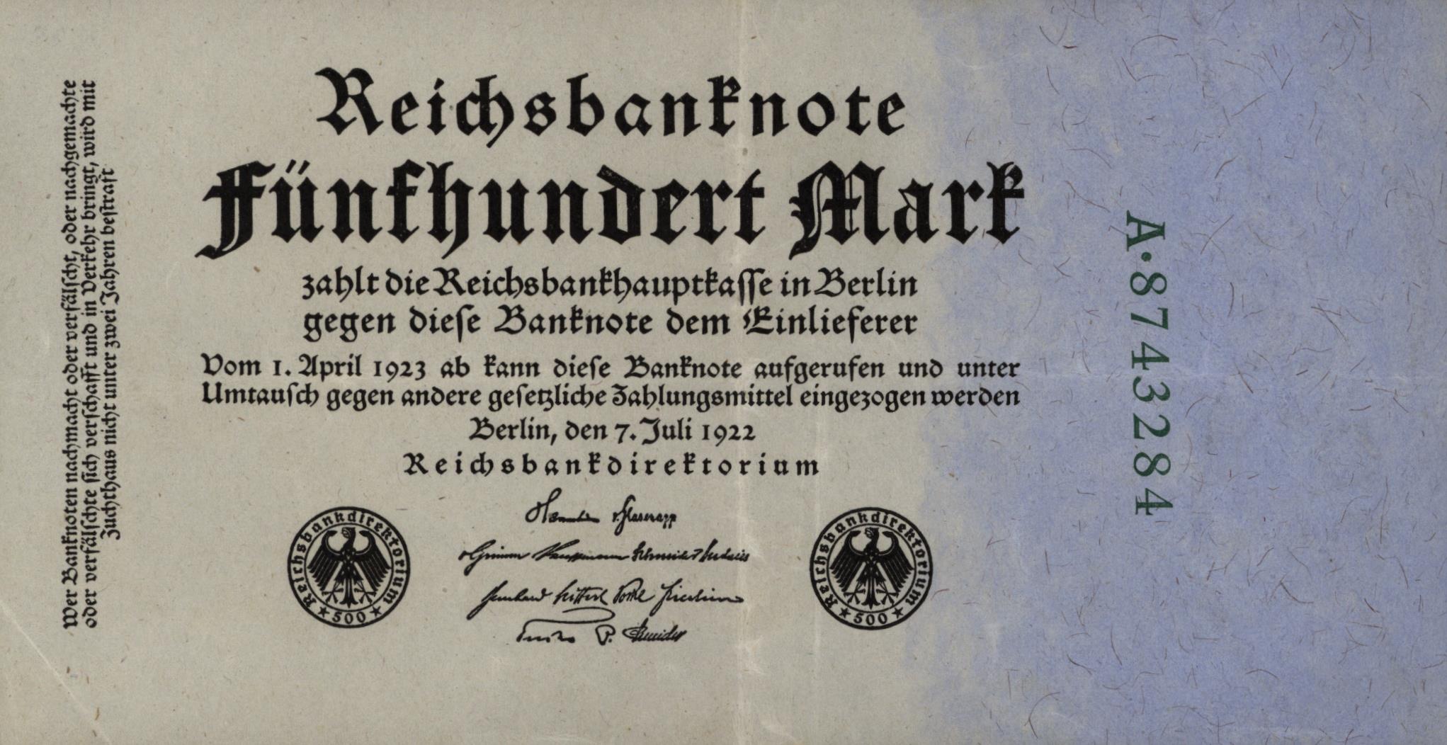 Duitsland  P74b/c 500 Mark 1922