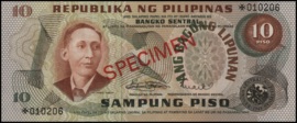Filipijnen P161.PCS1 10 Piso 1978 (No date) SPECIMEN