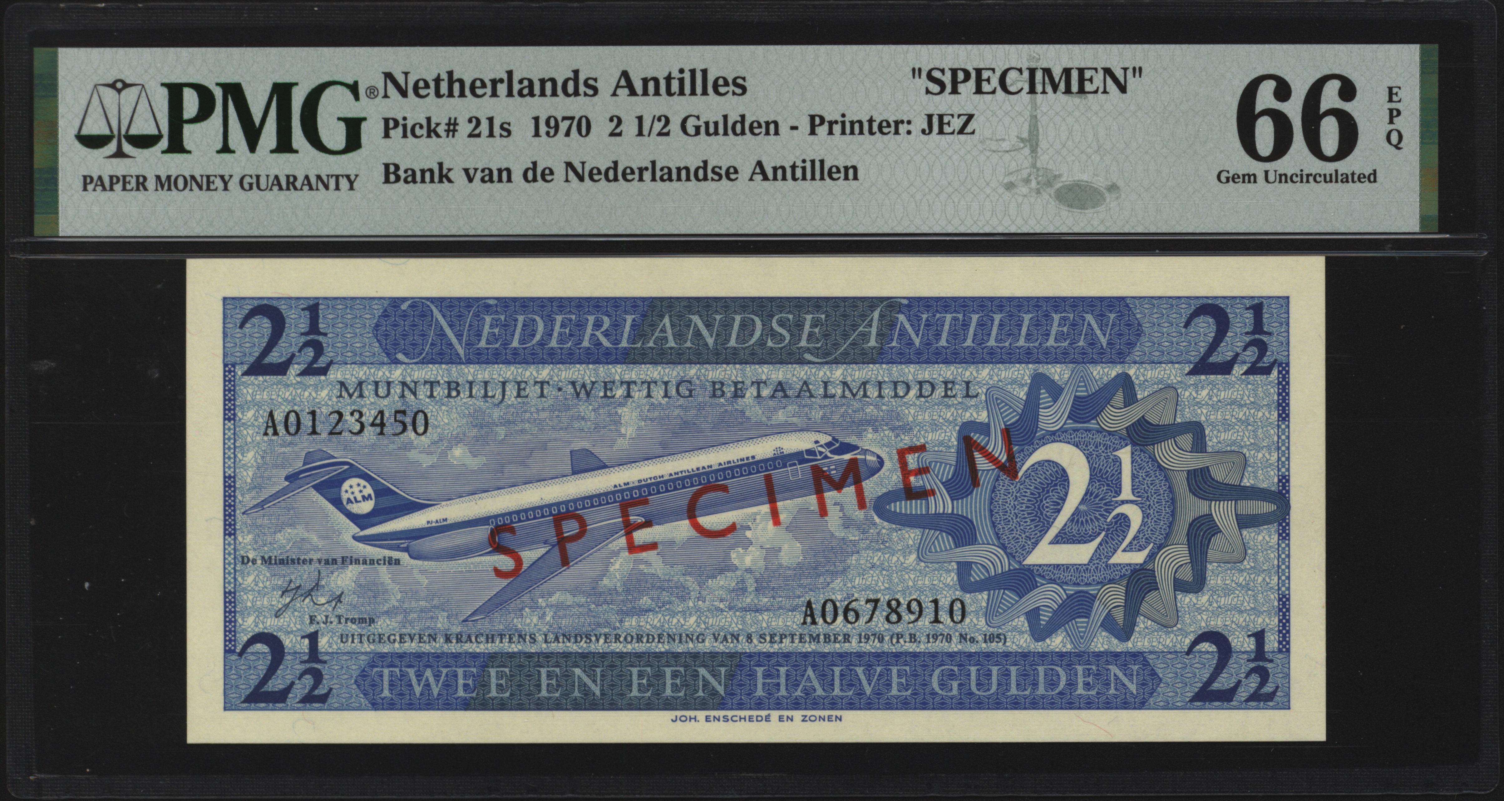 Netherlands Antilles PLNA18.2sa 2 1/2 Gulden 1970 SPECIMEN
