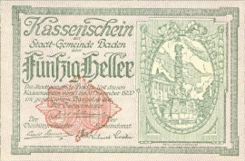 Austria - Emergency issues - Baden 50 Heller 1-31 Dezember 1920 UNC