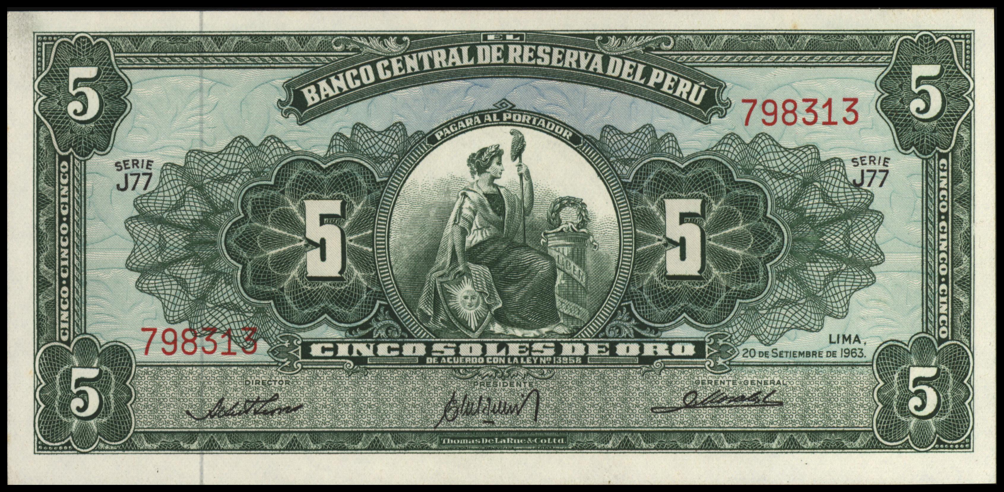 Peru  P83.a 5 Soles de oro 1963