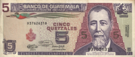 Guatemala  P74.b 5 Quetzales 1991