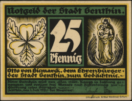 Germany - Emergency issues - Genthin Grab.: 419 25 Pfennig 1921