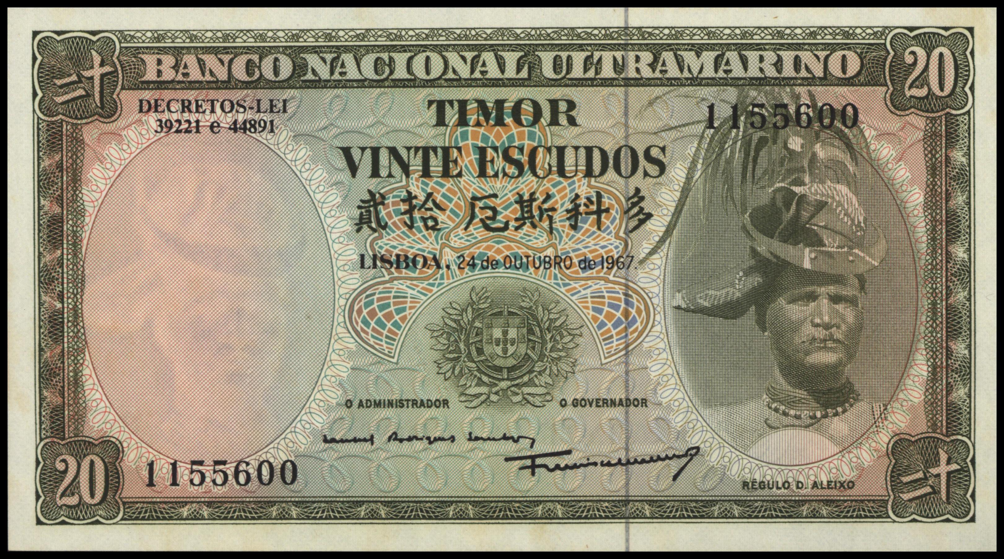 Timor - Banco Nacional Ultramarino  P26 20 Escudos 1967