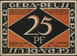 Duitsland - Noodgeld - Gera Grab.: 420 25 Pfennig 1921
