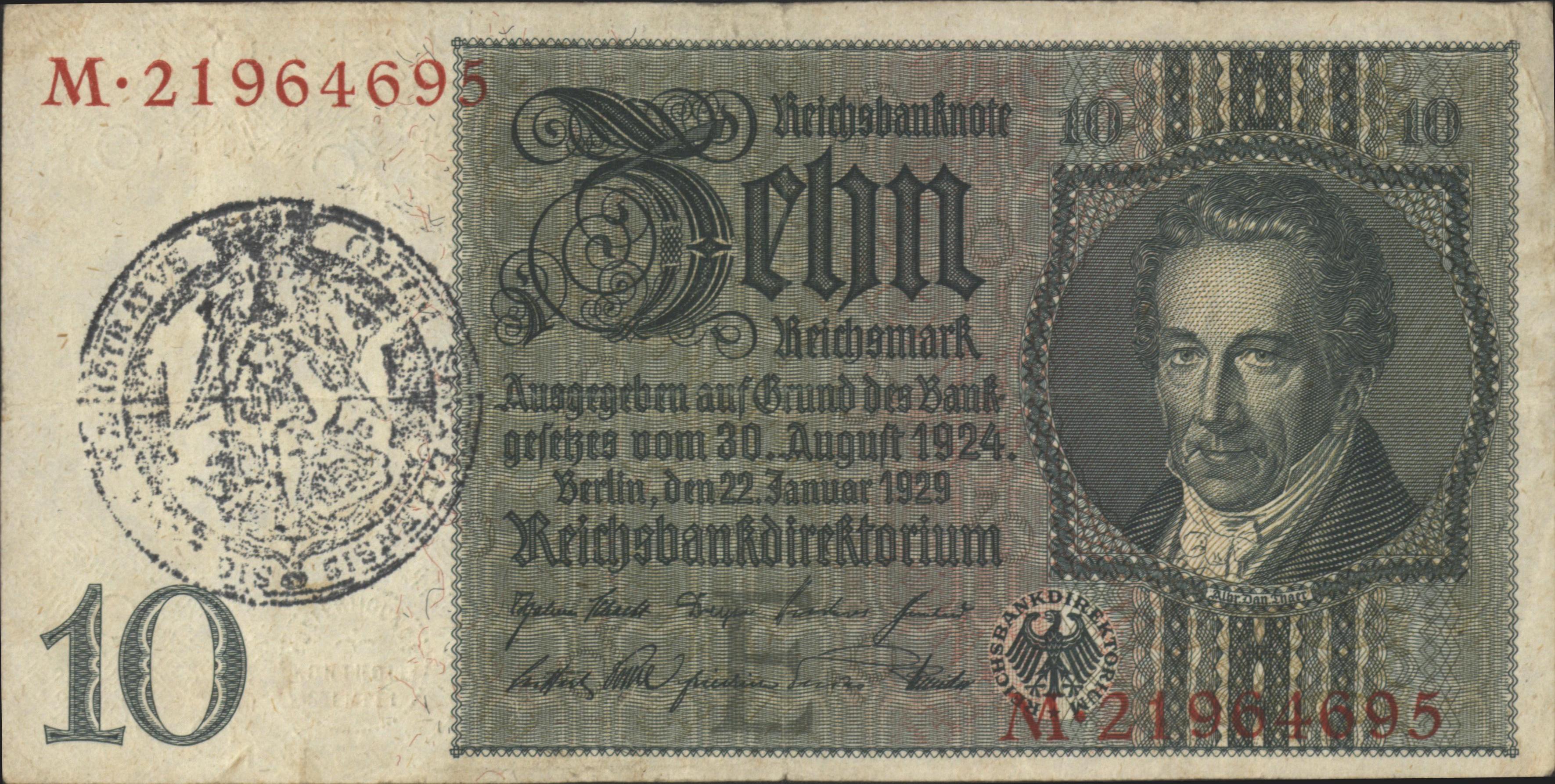 Duitsland P180.a 10 Reichsmark 1929 GEANNULEERD