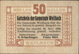 Oostenrijk - Noodgeld - Weilbach KK. 1148 50 Heller 1920
