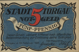 Germany - Emergency issues - Torgau Grab.: 1331 5 Pfennig 1921