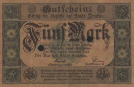 Duitsland - Noodgeld -  Zwickau 584.02.E 5 Mark 1918