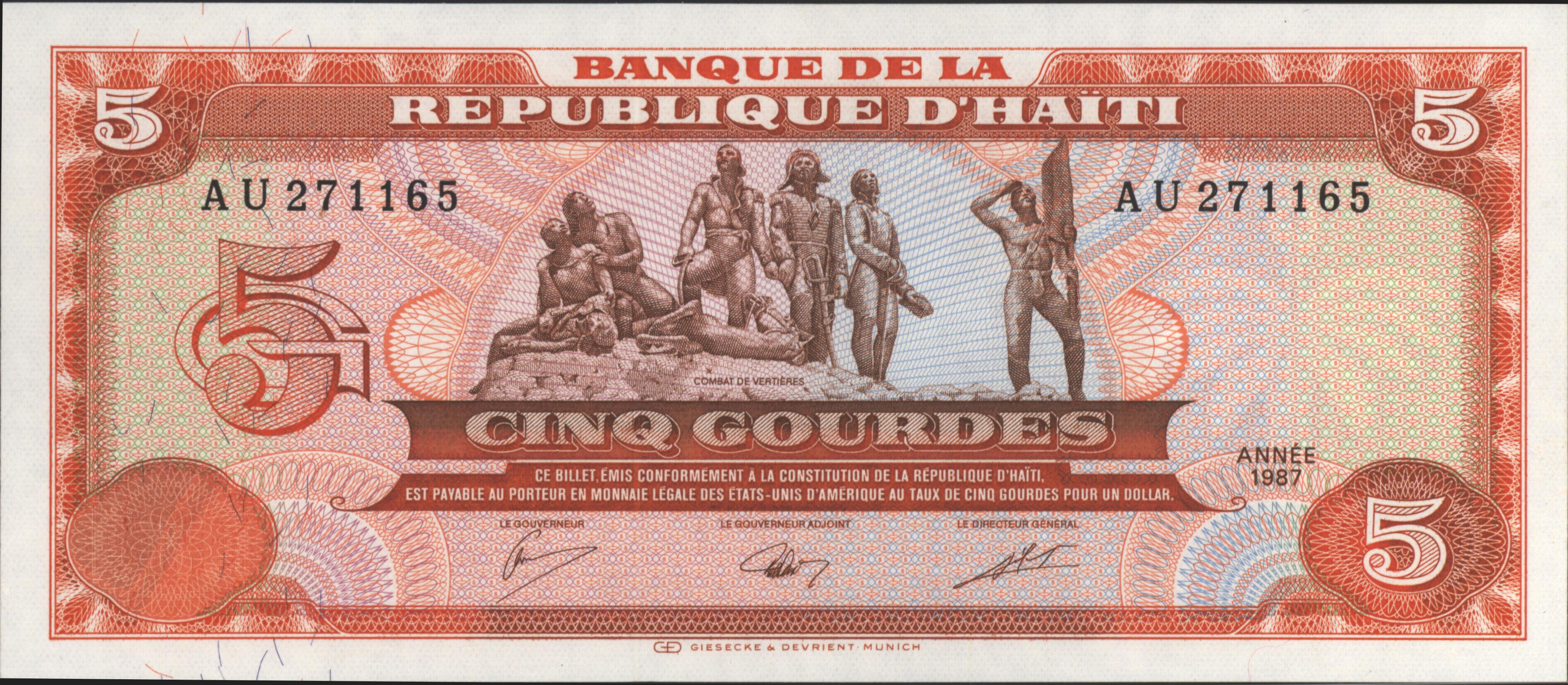 Haiti P246.a 5 Gourdes 1987