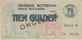 Nederland, Rotterdam, tijdelijk betaalmiddel, WO-II - Gemeentelijk noodgeld WO-II PL842.5.a 10 Gulden 1944 (No date)