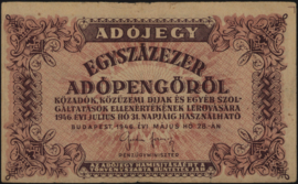 Hongarije P144 Egyszâzezer Adópengöröl (100.000) 1946