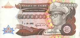 Zaïre (Congo Kinshasa)  P46 5.000.000 Zaïres 1992