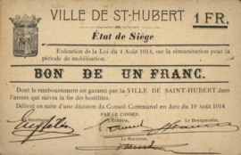 Belgium - Emergency issues - St-Hubert  1 Franc 1914