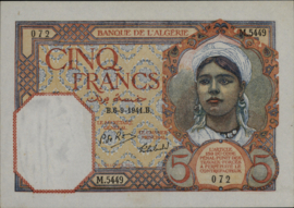Algeria  P77.b 5 Francs 1941