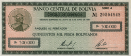 Bolivia P189 500,000 Pesos Bolivianos 1984