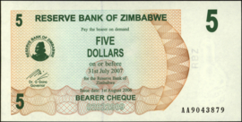 Zimbabwe  P38 5 Dollars 2006