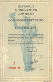 Nationale monumenten commissie PNL Certificaat 1947 (No date)
