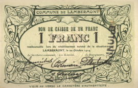 Belgium - Emergency issues - Lambermont  1 Franc 1914