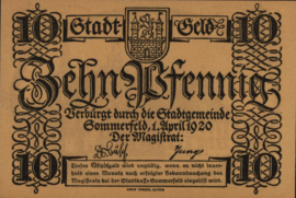 Duitsland - Noodgeld - Sommerfeld  Grab.:S85 10 Pfennig 1920