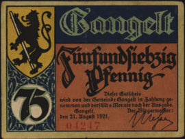 Duitsland - Noodgeld - Gangelt Grab.: 406 75 Pfennig 1921