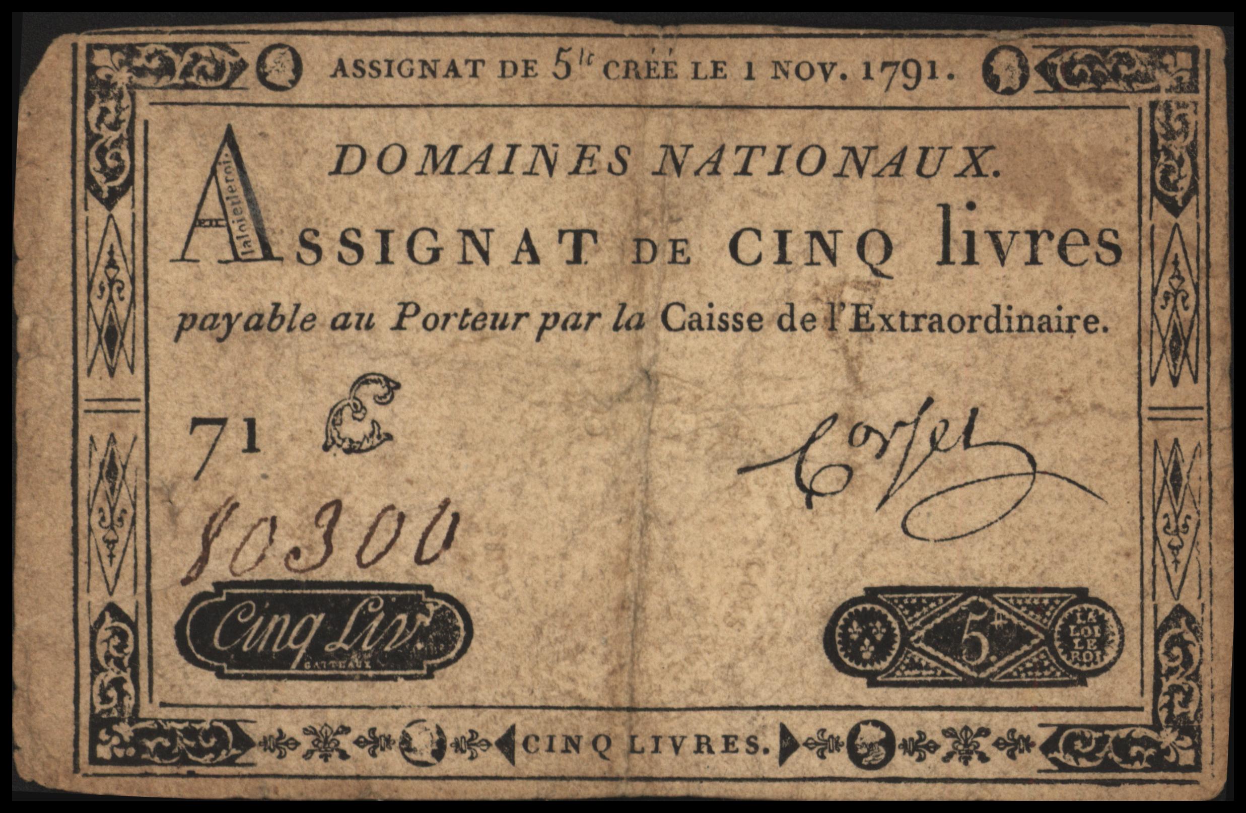 Frankrijk - Domaines Nationaux  PA50.CORSEL 5 Livres 1791