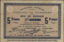 France - Emergency - Wignehies JPV-59.2795 5 Francs 1914
