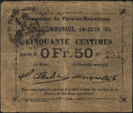 France - Emergency - Flers-en-Escrebieux JPV-59.1018 50 Centimes 1914