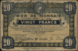 France - Emergency - Roubaix et de Tourcoing JPV-59.2219 20 Francs 1917