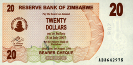Zimbabwe  P40 20 Dollars 2006