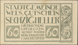 Oostenrijk - Noodgeld - Wels KK. 1167.III.l 60 Heller 1920 (No date)