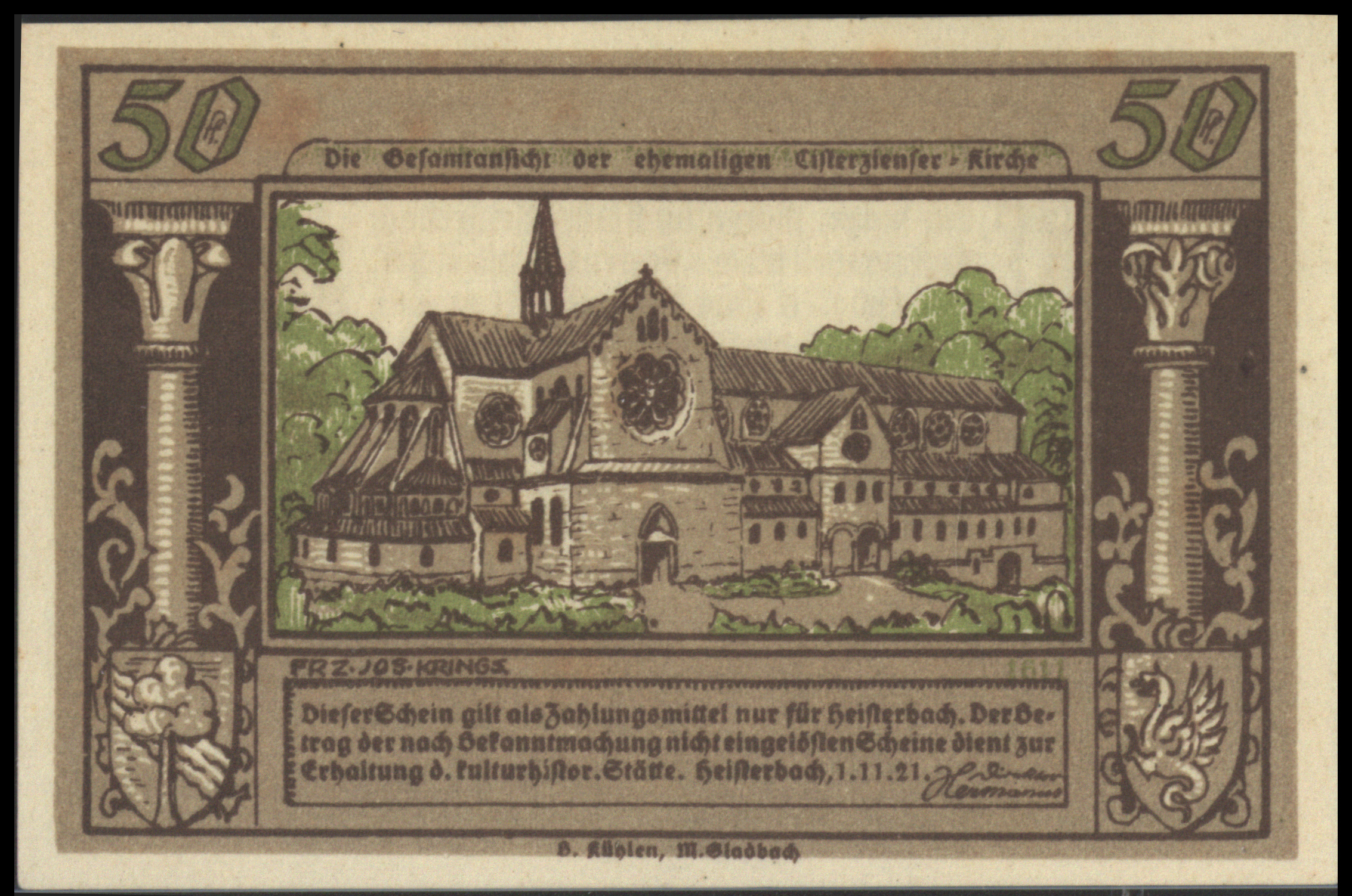 Duitsland - Noodgeld - Heisterbach - (Rhl/NW) Direktor Hermanns Grab/Mehl.:593.2.2 50 Pfennig 1921
