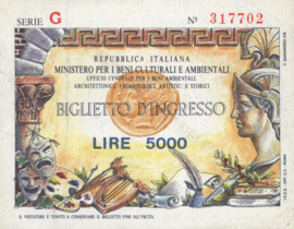 Italië Toegangsbewijzen - Biglietto D'Ingresso  5.000 Lire (No date)