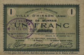 Frankrijk - Noodgeld - Hirson JPV-02.1178 1 Franc 1915