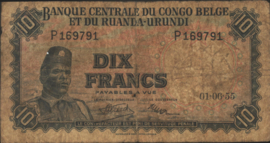 Congo Belgium  P30.a 10 Francs 1955
