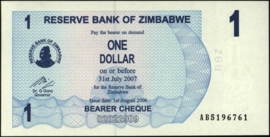 Zimbabwe  P37 1 Dollar 2006