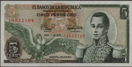 Colombia P406 5 Pesos oro 1979