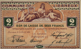 België - Noodgeld - Lierneux  2 Francs 1915