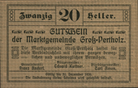 Oostenrijk - Noodgeld - Groß-Pertholz KK.:295 20 Heller 1920