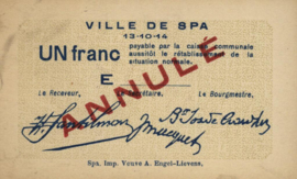 Belgium - Emergency issues - Spa  1 Franc 1914