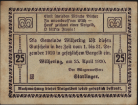 Oostenrijk - Noodgeld - Wilhering KK. 1236.I 25 Heller 1920