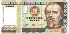Peru P145 100.000 Intis 1989