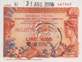 Italië Toegangsbewijzen - Biglietto D'Ingresso  4000 Lire 2000