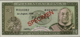 Tonga  P19 1 Pa'anga 1978 SPECIMEN