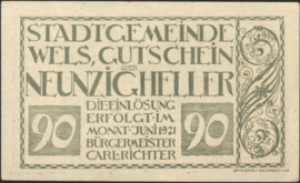 Oostenrijk - Noodgeld - Wels KK. 1167.III.d 90 Heller 1920 (No date)